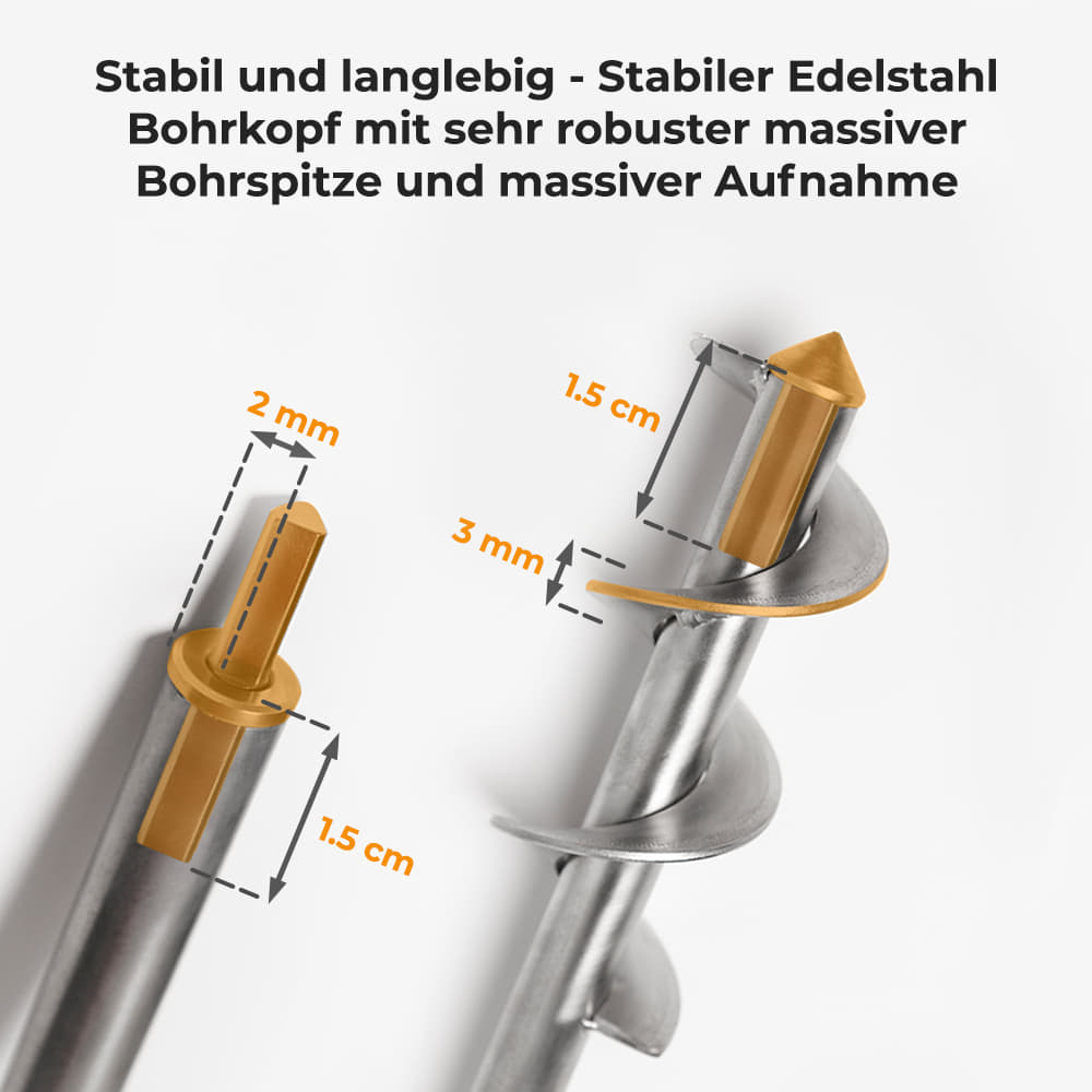 OraGarden Edelstahl Erdbohrer (Pflanzbohrer) für Akkuschrauber / Bohrmaschine 420x60mm